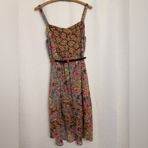 Mudd Floral Patchwork Midi Dress Cottagecore Boho Belted, large